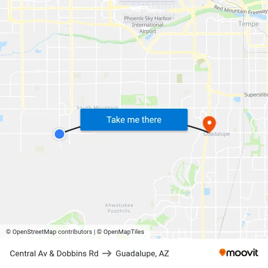 Central Av & Dobbins Rd to Guadalupe, AZ map