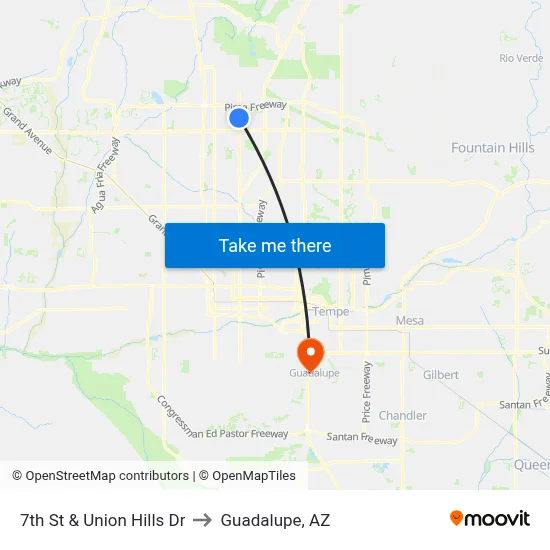 7th St & Union Hills Dr to Guadalupe, AZ map