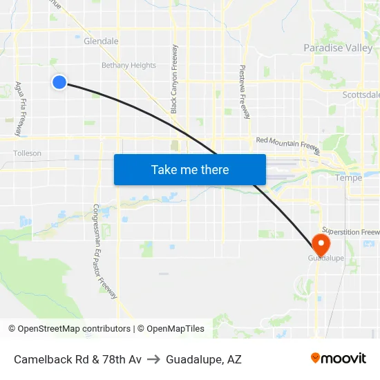 Camelback Rd & 78th Av to Guadalupe, AZ map