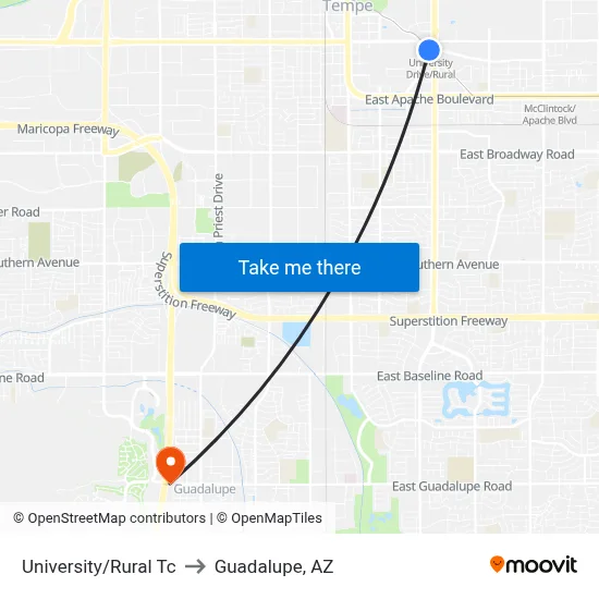 University/Rural Tc to Guadalupe, AZ map