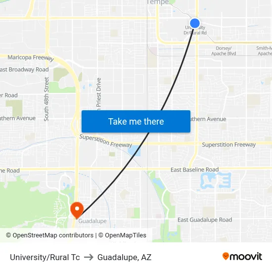 University/Rural Tc to Guadalupe, AZ map