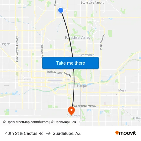 40th St & Cactus Rd to Guadalupe, AZ map