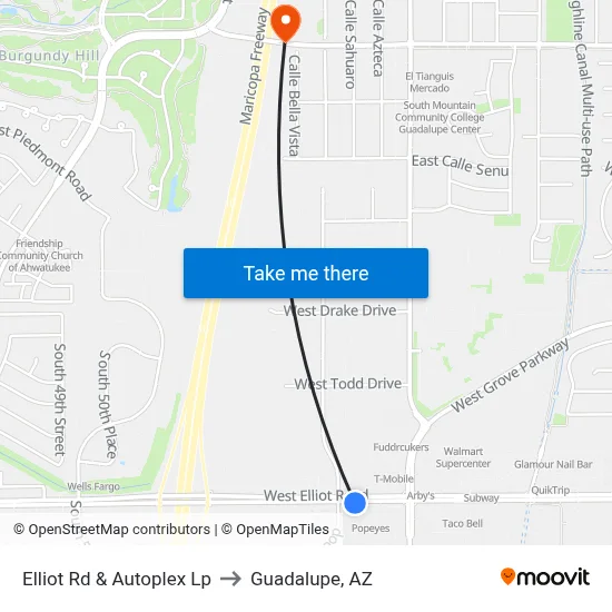 Elliot Rd & Autoplex Lp to Guadalupe, AZ map