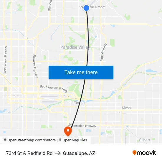 73rd St & Redfield Rd to Guadalupe, AZ map