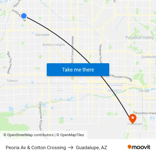 Peoria Av & Cotton Crossing to Guadalupe, AZ map