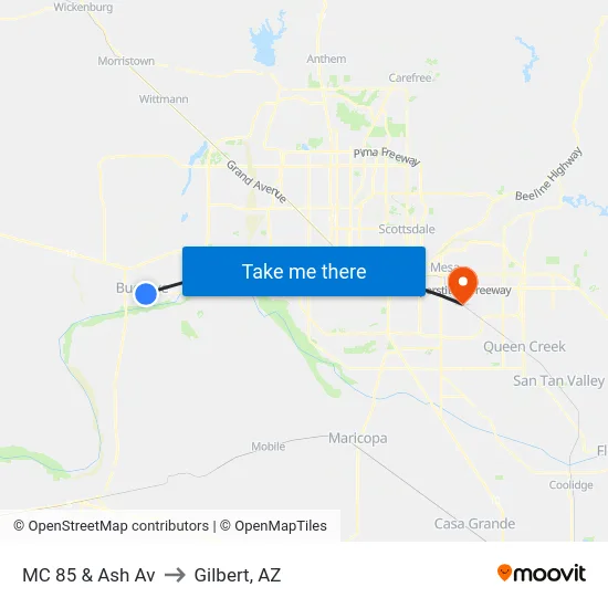 MC 85 & Ash Av to Gilbert, AZ map