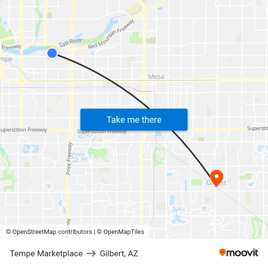Tempe Marketplace to Gilbert, AZ map