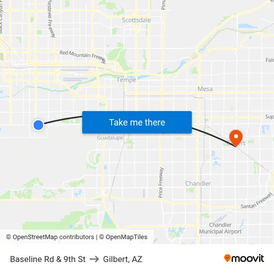 Baseline Rd & 9th St to Gilbert, AZ map