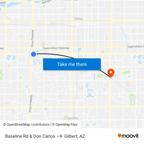 Baseline Rd & Don Carlos to Gilbert, AZ map