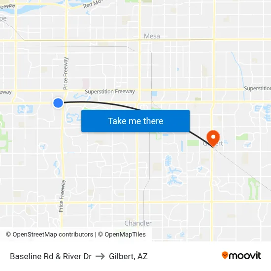 Baseline Rd & River Dr to Gilbert, AZ map