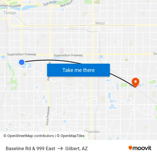 Baseline Rd & 999 East to Gilbert, AZ map