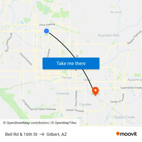 Bell Rd & 16th St to Gilbert, AZ map