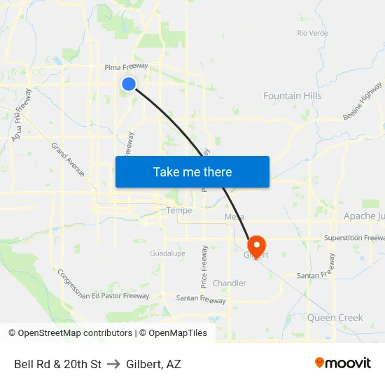 Bell Rd & 20th St to Gilbert, AZ map