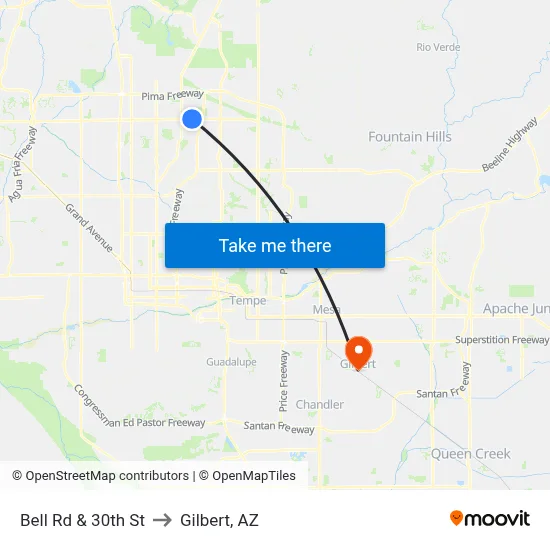 Bell Rd & 30th St to Gilbert, AZ map