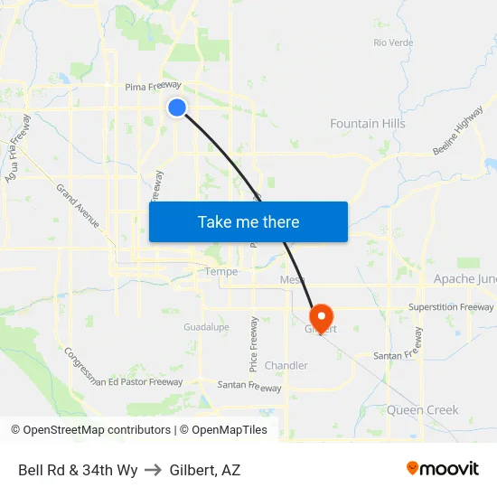 Bell Rd & 34th Wy to Gilbert, AZ map
