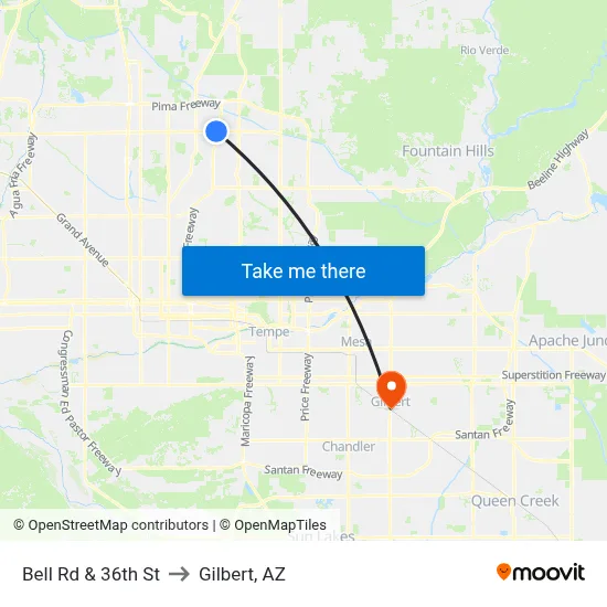 Bell Rd & 36th St to Gilbert, AZ map