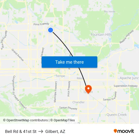 Bell Rd & 41st St to Gilbert, AZ map
