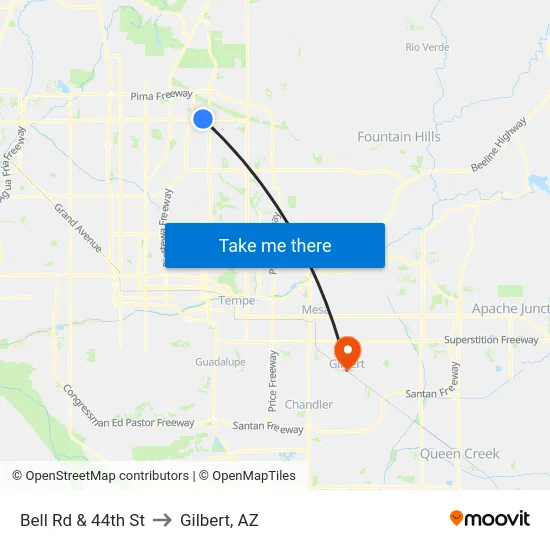 Bell Rd & 44th St to Gilbert, AZ map