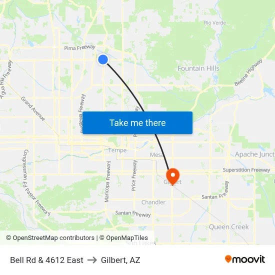 Bell Rd & 4612 East to Gilbert, AZ map