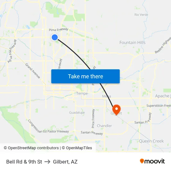 Bell Rd & 9th St to Gilbert, AZ map