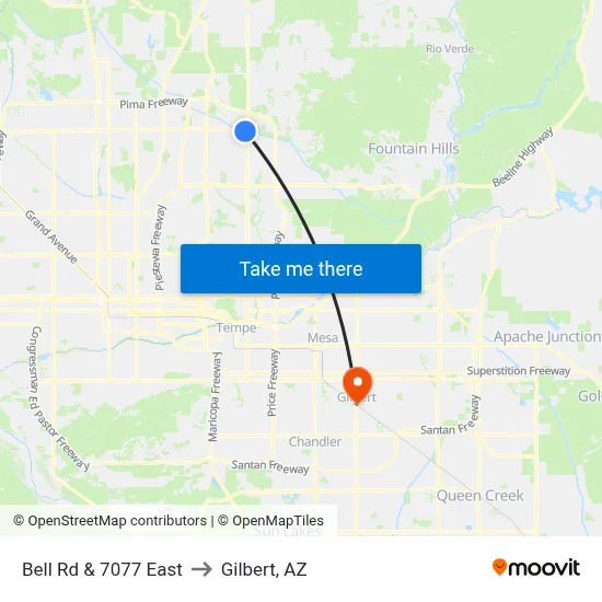 Bell Rd & 7077 East to Gilbert, AZ map