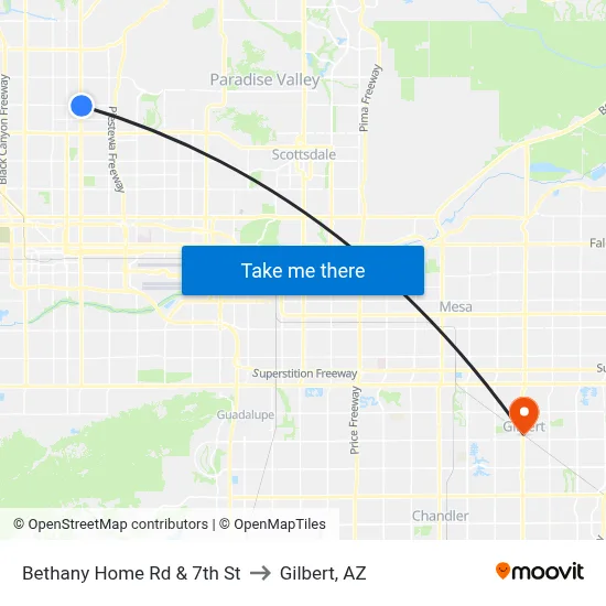Bethany Home Rd & 7th St to Gilbert, AZ map