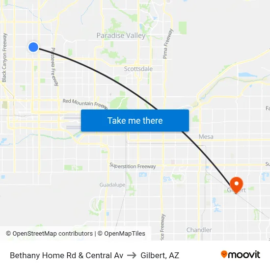 Bethany Home Rd & Central Av to Gilbert, AZ map