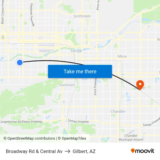 Broadway Rd & Central Av to Gilbert, AZ map