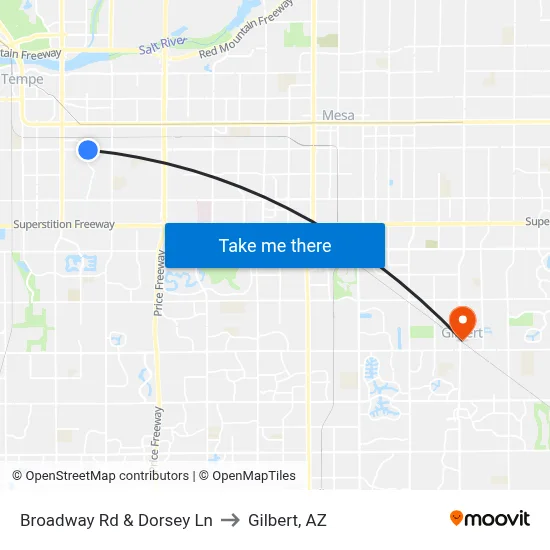 Broadway Rd & Dorsey Ln to Gilbert, AZ map