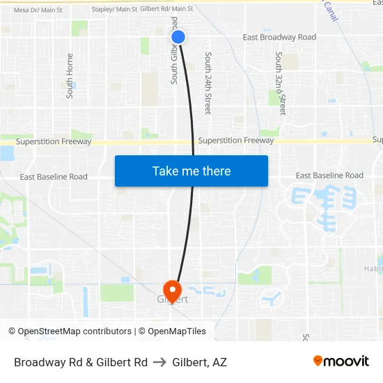 Broadway Rd & Gilbert Rd to Gilbert, AZ map