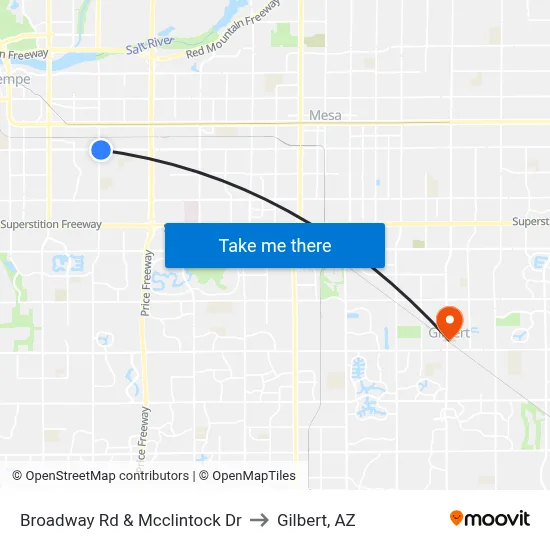 Broadway Rd & Mcclintock Dr to Gilbert, AZ map