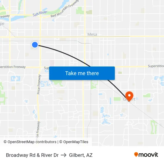 Broadway Rd & River Dr to Gilbert, AZ map