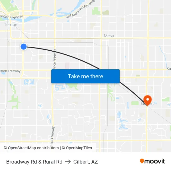 Broadway Rd & Rural Rd to Gilbert, AZ map