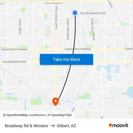 Broadway Rd & Windsor to Gilbert, AZ map