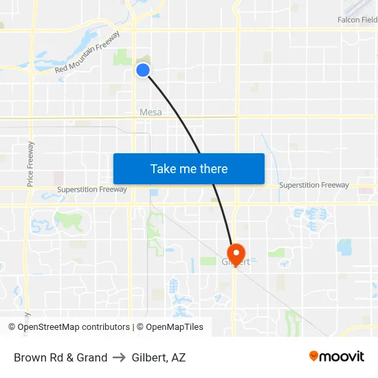 Brown Rd & Grand to Gilbert, AZ map