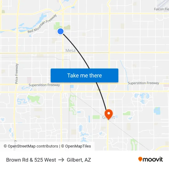 Brown Rd & 525 West to Gilbert, AZ map