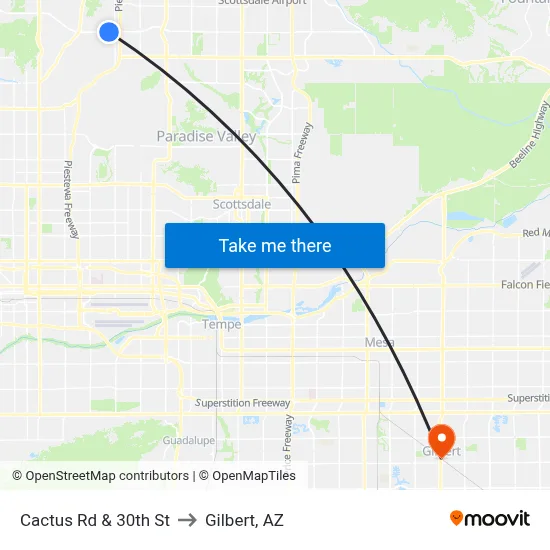Cactus Rd & 30th St to Gilbert, AZ map