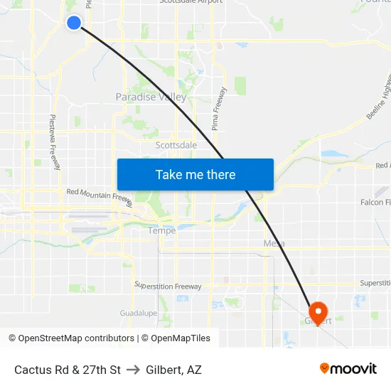 Cactus Rd & 27th St to Gilbert, AZ map