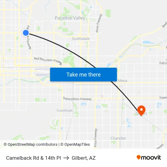 Camelback Rd & 14th Pl to Gilbert, AZ map