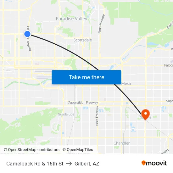 Camelback Rd & 16th St to Gilbert, AZ map