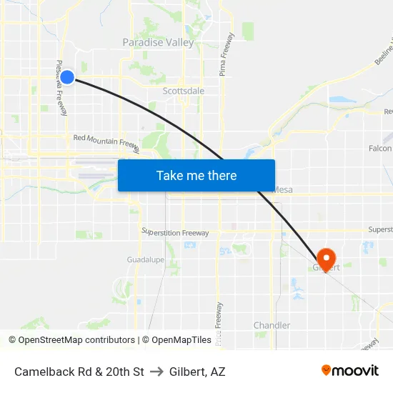 Camelback Rd & 20th St to Gilbert, AZ map
