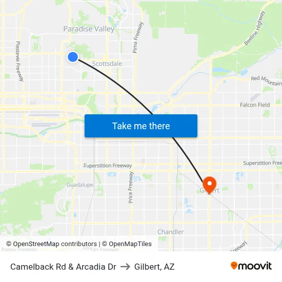 Camelback Rd & Arcadia Dr to Gilbert, AZ map