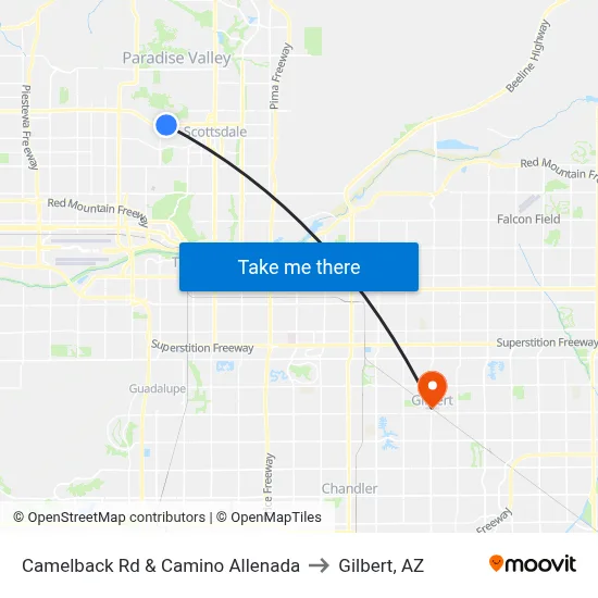 Camelback Rd & Camino Allenada to Gilbert, AZ map