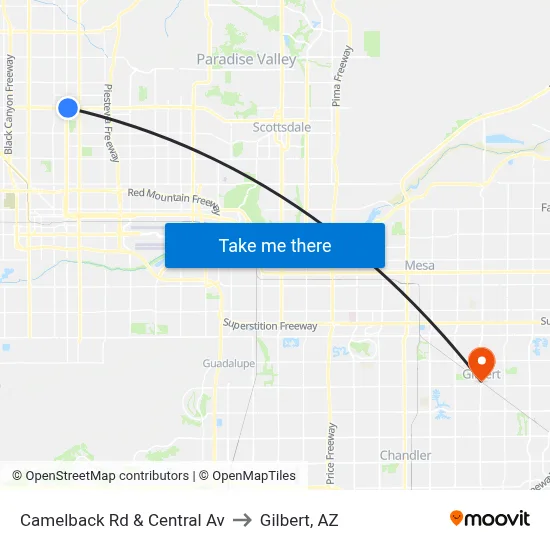 Camelback Rd & Central Av to Gilbert, AZ map