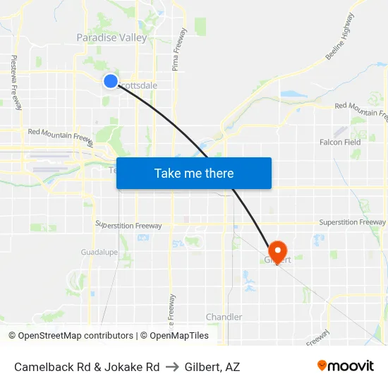 Camelback Rd & Jokake Rd to Gilbert, AZ map