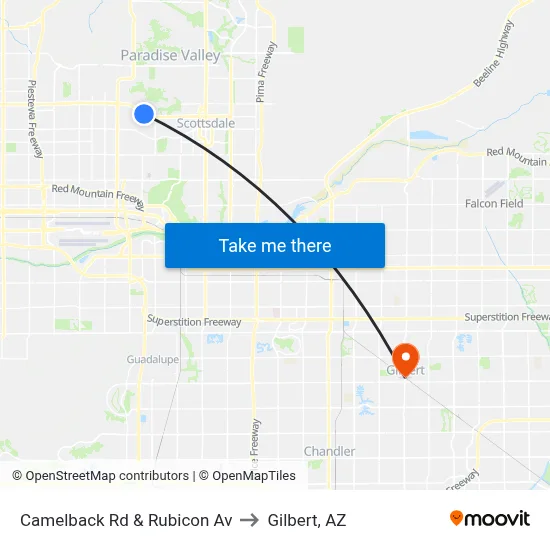 Camelback Rd & Rubicon Av to Gilbert, AZ map