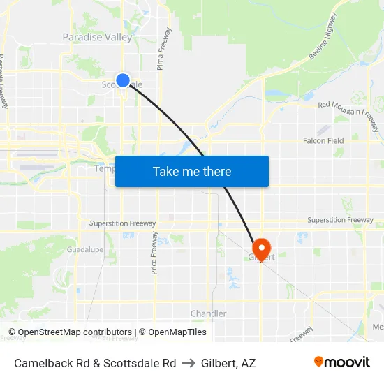 Camelback Rd & Scottsdale Rd to Gilbert, AZ map