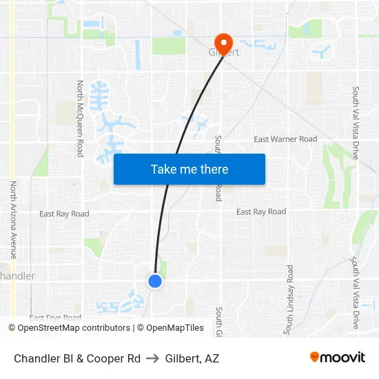 Chandler Bl & Cooper Rd to Gilbert, AZ map