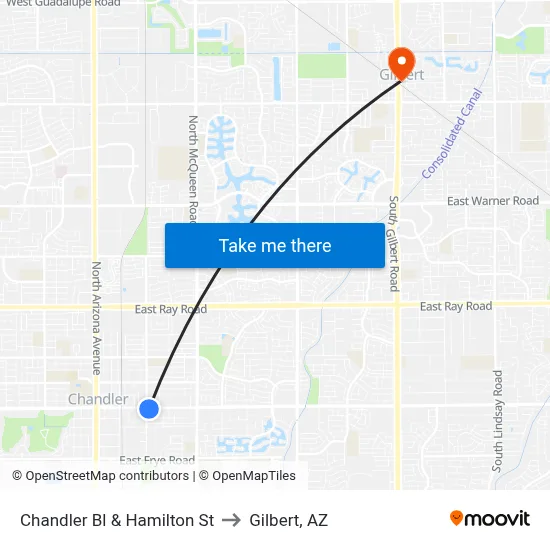 Chandler Bl & Hamilton St to Gilbert, AZ map