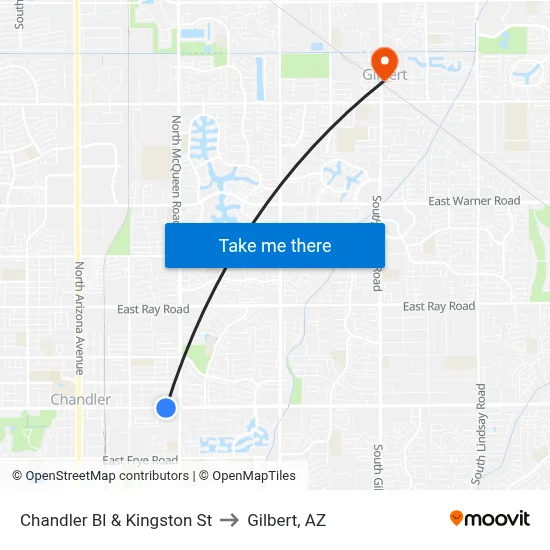 Chandler Bl & Kingston St to Gilbert, AZ map
